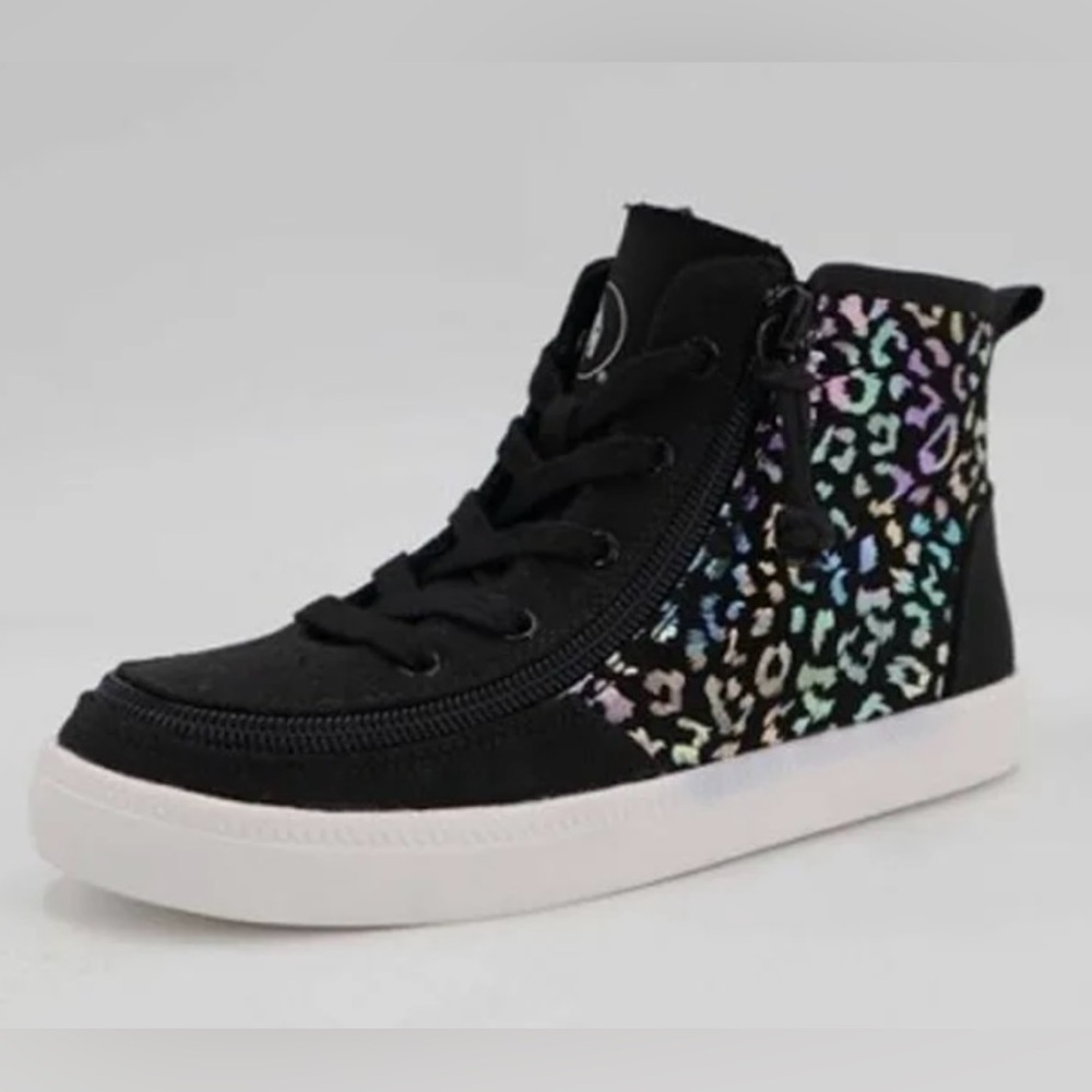 Toddler Girls Black Iridescent Cheetah Haring High Top Sneakers- Billy Footwear